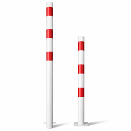Parkeerpaal Ø76 mm in wit-rood voor verankering in beton of met voetplaat