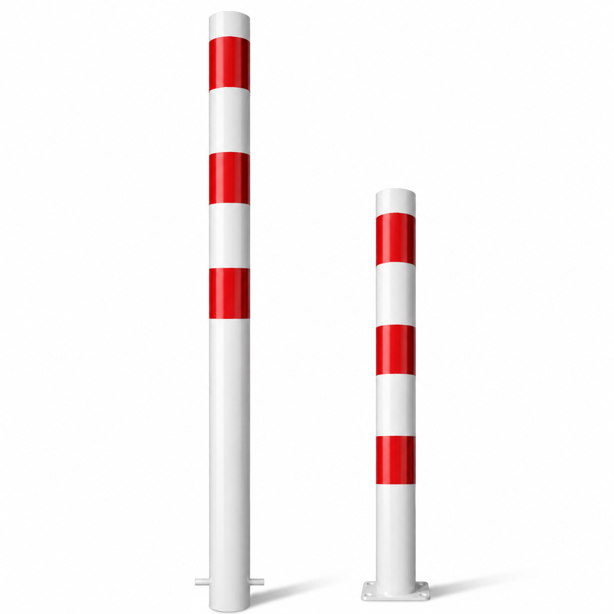 Parkeerpaal Ø89 mm in wit-rood voor verankering in beton of met voetplaat