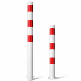 Parkeerpaal Ø89 mm in wit-rood voor verankering in beton of met voetplaat