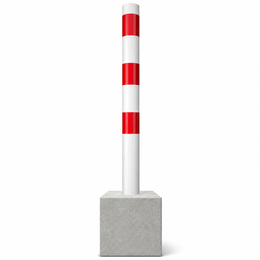 Parkeerpaal met betonvoet Ø60-102 mm in wit-rood