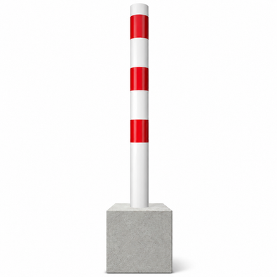 Parkeerpaal wit-rood met betonvoet, Ø60-102 mm, voor professionele afzetting