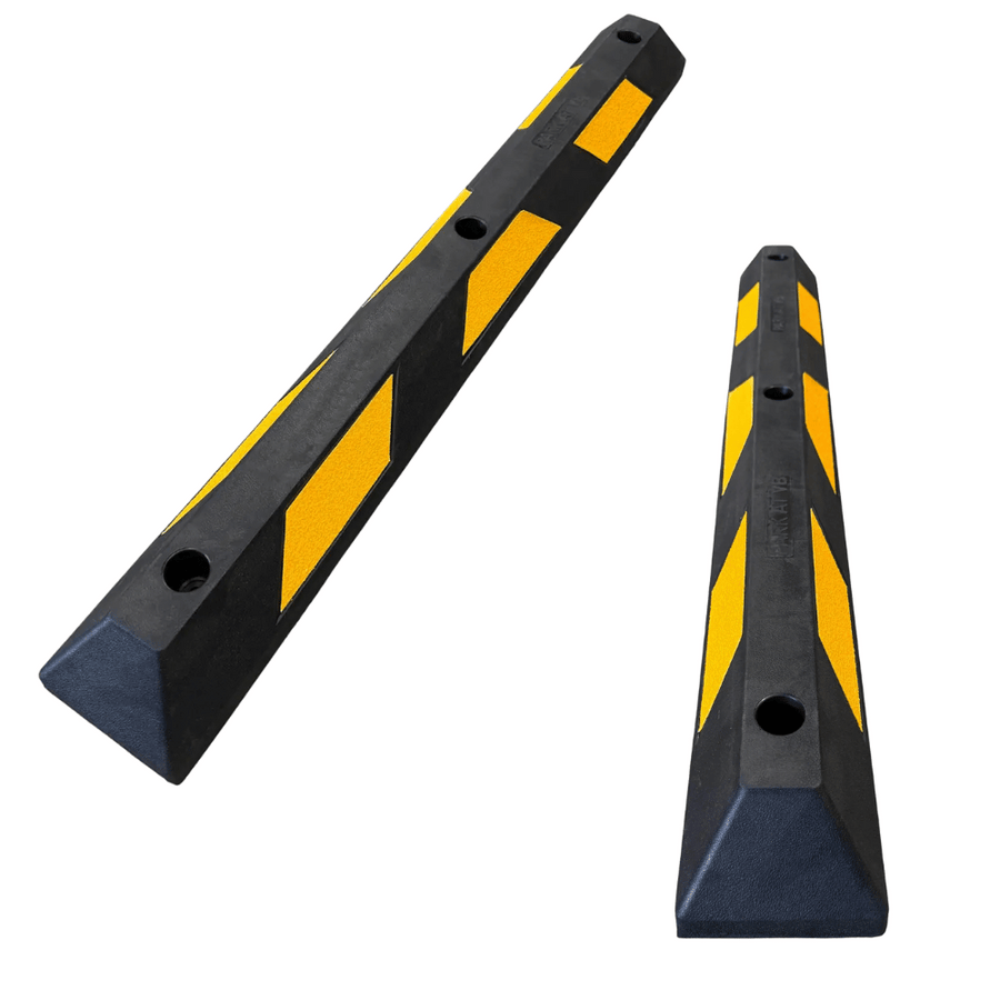 Parkeerstop 120 cm | Zwart rubber met gele of witte 3M reflectoren