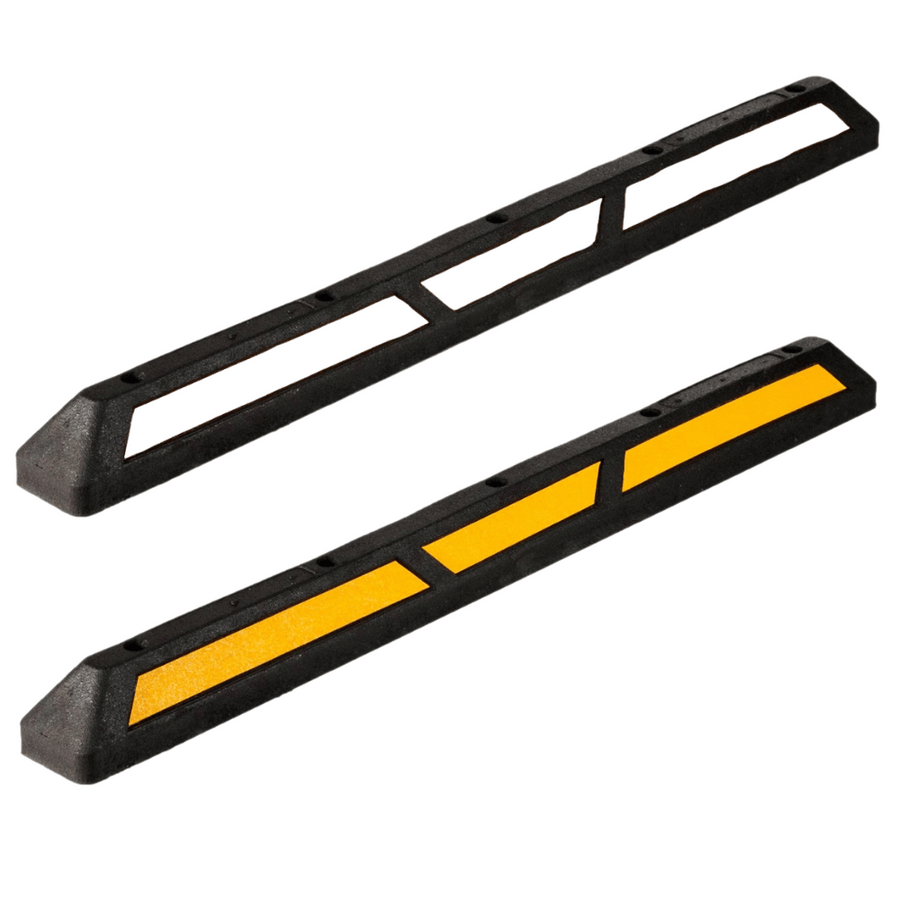 Parkeerstop 180 cm | Zwart rubber met gele of witte 3M reflectoren