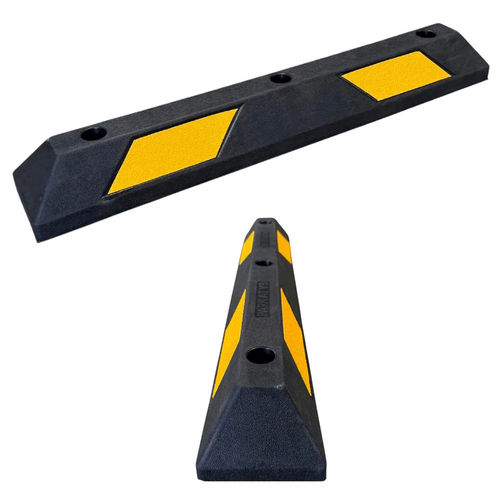 Parkeerstop 90 cm | Zwart rubber met gele of witte 3M reflectoren