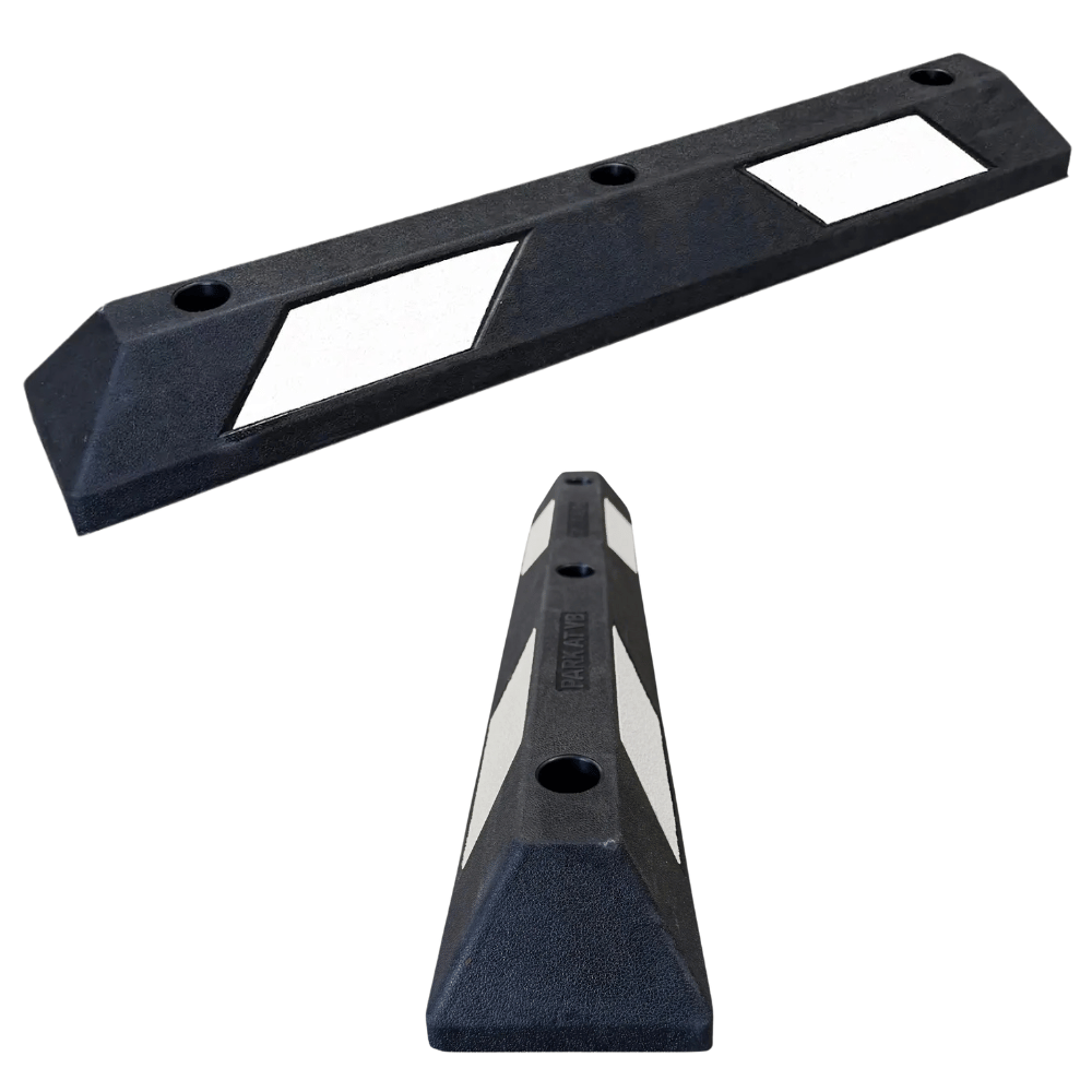 Parkeerstop 90 cm | Zwart rubber met gele of witte 3M reflectoren