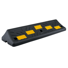 Wielstop voor vrachtwagens zwart rubber met gele 3M reflectoren
