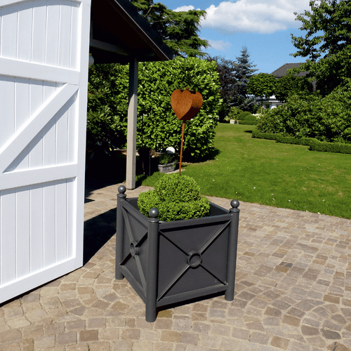 Plantenbak staal | 64x64x68 cm | Verzinkt staal | Antraciet met ornamenten