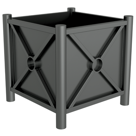 Antraciet verzinkt stalen plantenbak met ornamenten, 64x64x68 cm, vierkante vorm.