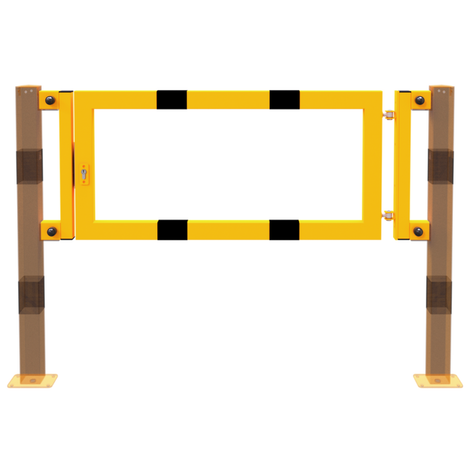 Poort element voor veiligheidsrailing 70x70mm geel-zwart met cilinderslot