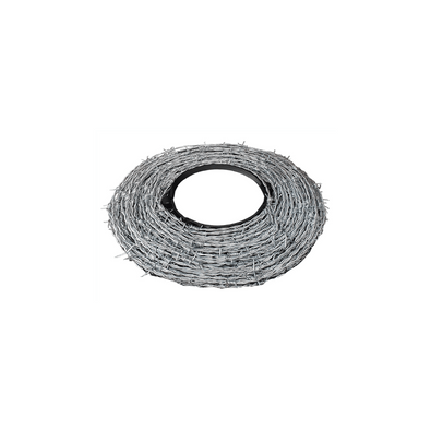 Rol prikkeldraad 250 m1, zilverkleurig gegalvaniseerd staal, draaddikte 1,7-2,5 mm.