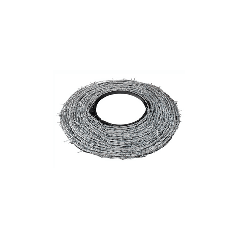 Rol prikkeldraad 250 m1, zilverkleurig gegalvaniseerd staal, draaddikte 1,7-2,5 mm.