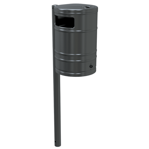 Prullenbak 40 L met asbak | Voor muurbevestiging of op paal | Antraciet of verzinkt