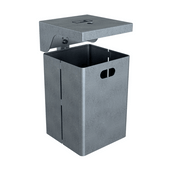 Verzinkte prullenbak 45L met asbak, rechthoekig, voor muurbevestiging.