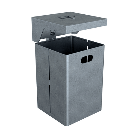 Verzinkte prullenbak 45L met asbak, rechthoekig, voor muurbevestiging.