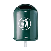 Groene 45L prullenbak met logo, voor paalmontage, RAL 6005.