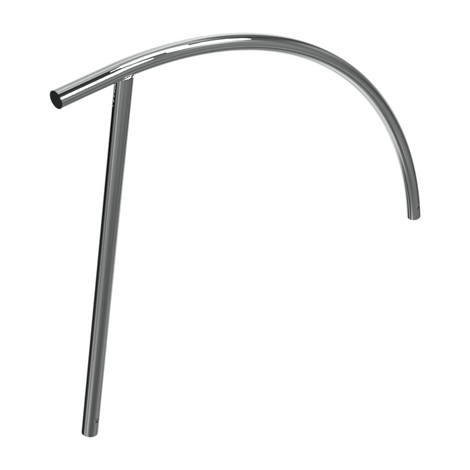 Glanzende RVS fietsbeugel Ø48 mm voor betonverankering, met gebogen bovenbuis en rechte verticale poot.