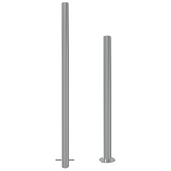 Twee RVS afzetpalen Ø60 mm, één voor verankering in beton en één met voetplaat.