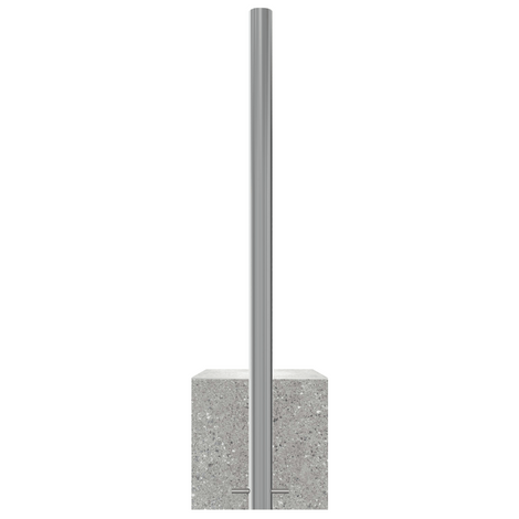 RVS afzetpaal (Ø60mm) met K320 finish, ingebed in een grijze betonvoet.