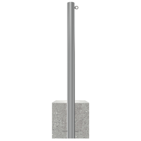 RVS afzetpaal (Ø76mm) met K320 finish en betonvoet, inclusief 1 kettingoog.