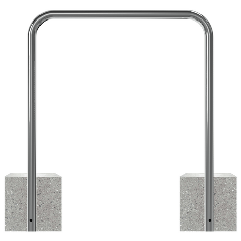 RVS fietsbeugel Ø48 mm, 1000x1200 mm, met twee grijze betonvoeten, op een witte achtergrond.
