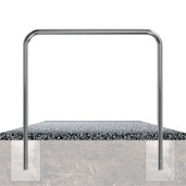 Glanzende RVS fietsbeugel Ø48 mm, U-vormig, voor verankering in beton, zonder tussenbuis.
