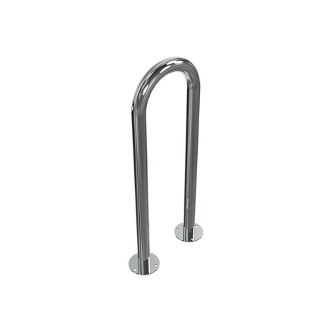Glanzend RVS fietsnietje Ø48 mm met ronde voetplaten voor opbouwmontage.