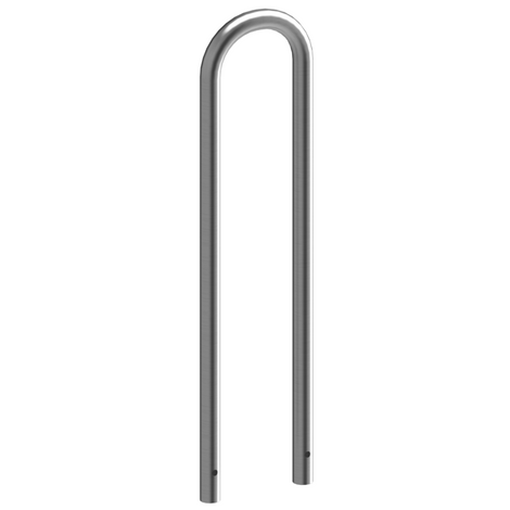 RVS fietsnietje Ø48 mm voor betonverankering, geborsteld metaal, U-vormig design.