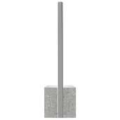 RVS parkeerpaal met Ø60 mm K320 finish en grijze betonvoet, verticaal geplaatst.