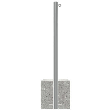 RVS parkeerpaal, Ø60 mm, met betonvoet en 1 kettingoog, K320 finish.