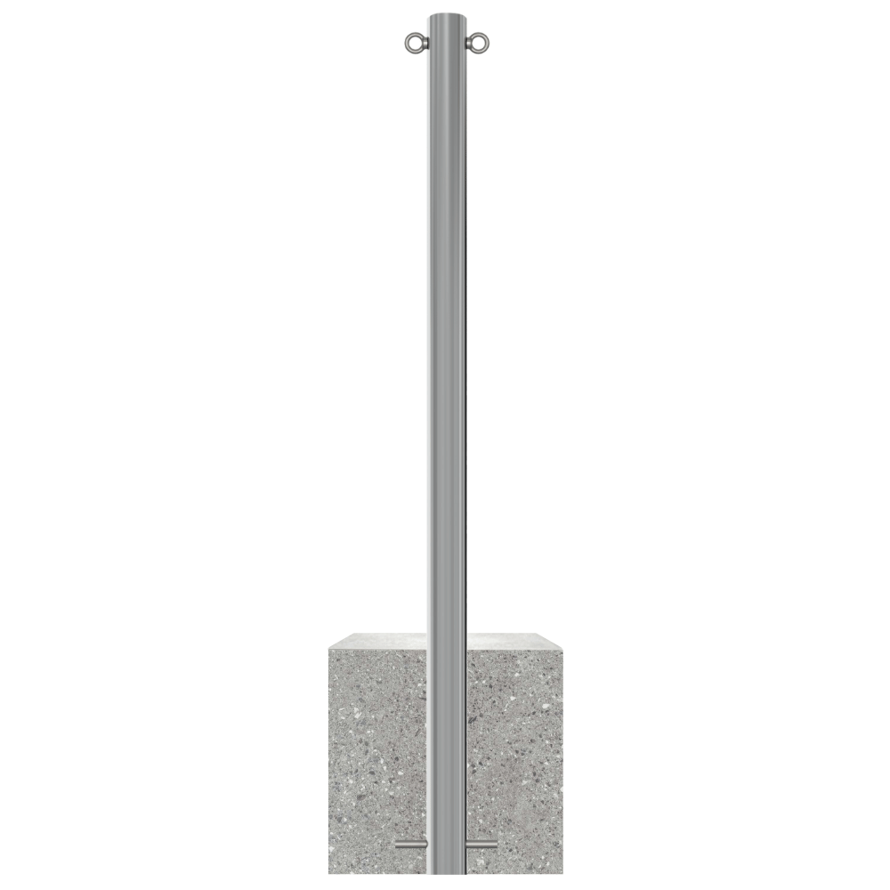 RVS parkeerpaal met betonvoet | Ø60 - 102 mm | K320 finish