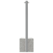 RVS parkeerpaal, Ø60 mm, met K320 finish en grijze betonvoet, inclusief twee kettingogen.