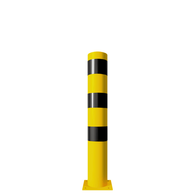 Gele en zwarte rampaal Ø152 mm op voetplaat, voor industriële veiligheid.