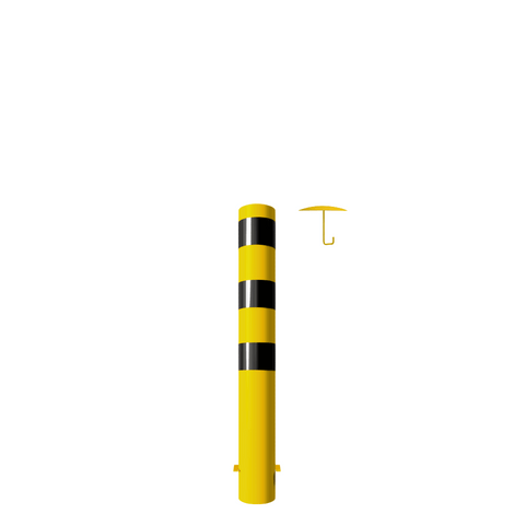Gele en zwarte rampaal Ø152 mm, 1200 mm hoog, met losse kap en betonanker.