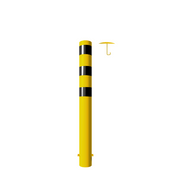 Gele en zwarte rampaal Ø152 mm met losse kap en betonanker, 1500mm hoog.