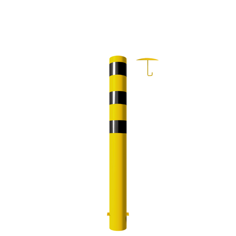 Gele en zwarte rampaal Ø152 mm met losse kap en betonanker, 1500mm hoog.