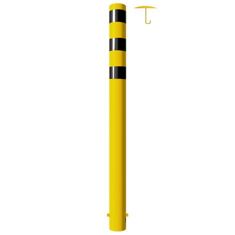 Gele en zwarte rampaal Ø152 mm, 2000 mm hoog, met betonanker voor verankering.