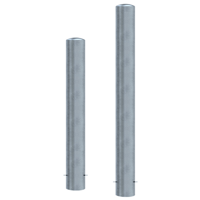 Twee verzinkt stalen rampaal Ø152 mm voor betonverankering, met afgeronde top.
