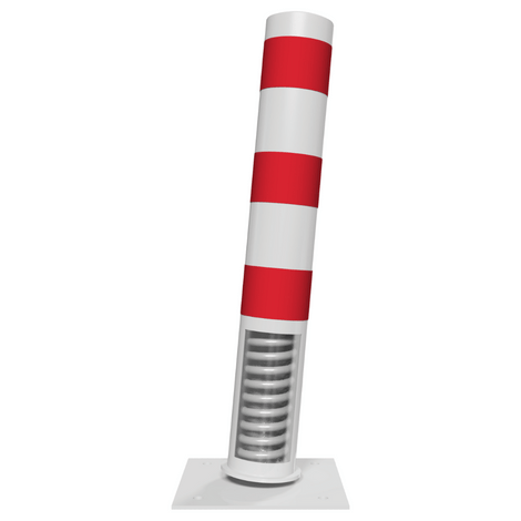 Wit-rode rampaal Ø152 mm met verende voetplaat en zichtbare spiraalveer.