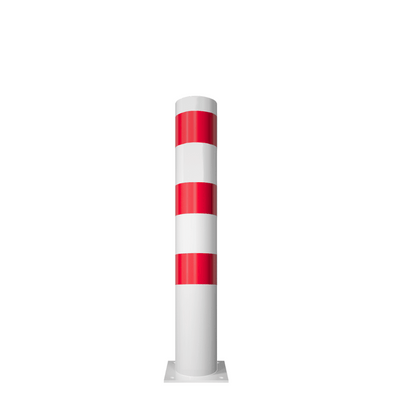 Wit-rode rampaal Ø152 mm met reflecterende strepen en een vierkante voetplaat.