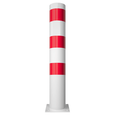 Rampaal Ø152 mm, wit-rood gestreept, met gelaste kap en voetplaat.