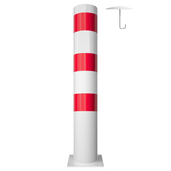 Wit-rode rampaal Ø152 mm op voetplaat, met losse kap en betonanker.