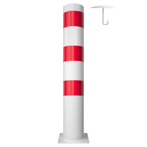 Wit-rode rampaal Ø152 mm op voetplaat, met losse kap en betonanker.