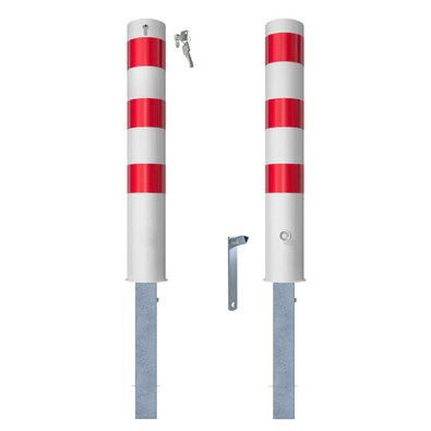 Wit-rode uitneembare rampaal Ø152 mm met slot en sleutels, inclusief grondanker.