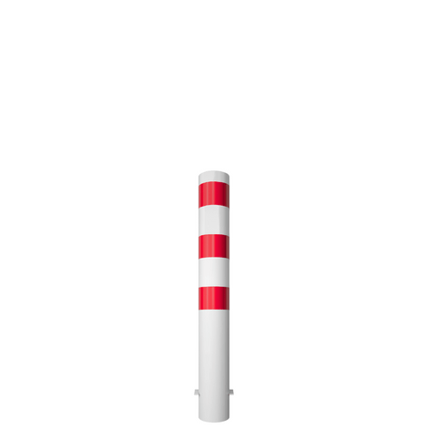 Witte en rode rampaal Ø152 mm, 1200 mm hoog, met gelaste kap voor betonverankering.