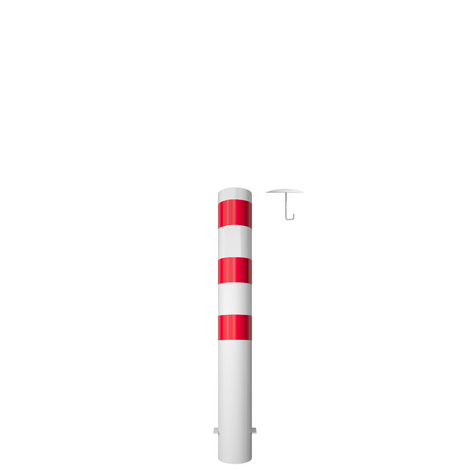 Witte en rood gestreepte rampaal Ø152 mm met losse kap en betonanker, 1200 mm hoog.