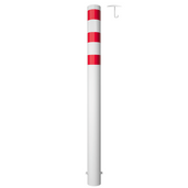 Witte rampaal Ø152 mm met rode reflecterende banden en losse kap met betonanker.