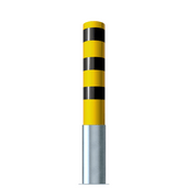 Gele en zwarte gestreepte, uitneembare rampaal Ø193 mm met zilverkleurige basis.
