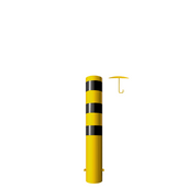 Gele en zwarte rampaal Ø193 mm met betonanker, 1200 mm hoog.