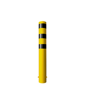 Gele en zwarte stalen rampaal Ø193 mm met gelaste kap, voor betonverankering, 1500mm hoog.