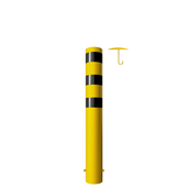 Gele en zwarte rampaal Ø193 mm met losse kap en betonanker, 1500mm hoog.